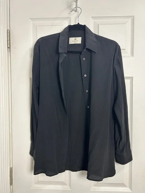 Babaton Black Silk Relaxed Fit Collared Shirt - Picture 3 of 7